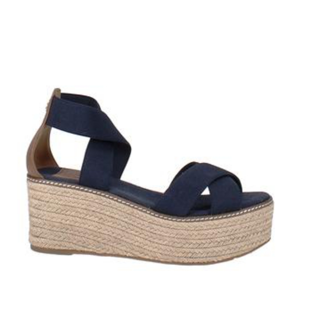 TORY BURCH Blue Elastic Platform Wedge Espadrille